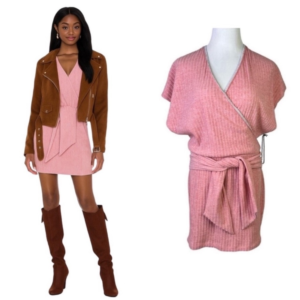 SAYLOR Yelle Mini Dress Size Medium NWT Rose Pink Ribbed Dolman Sleeves